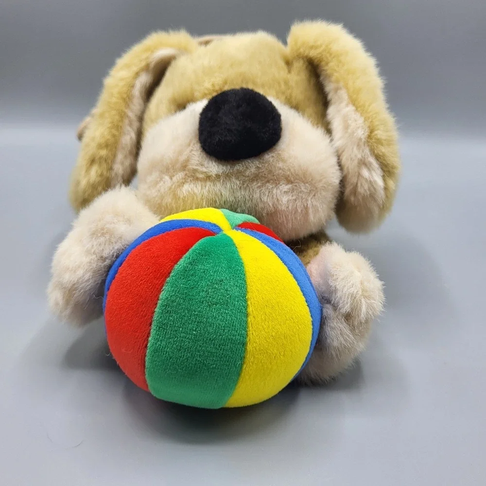 Battat Musical Pull String Puppy Dog Plush Toy 14 Inch Multi-Color Ball Tan